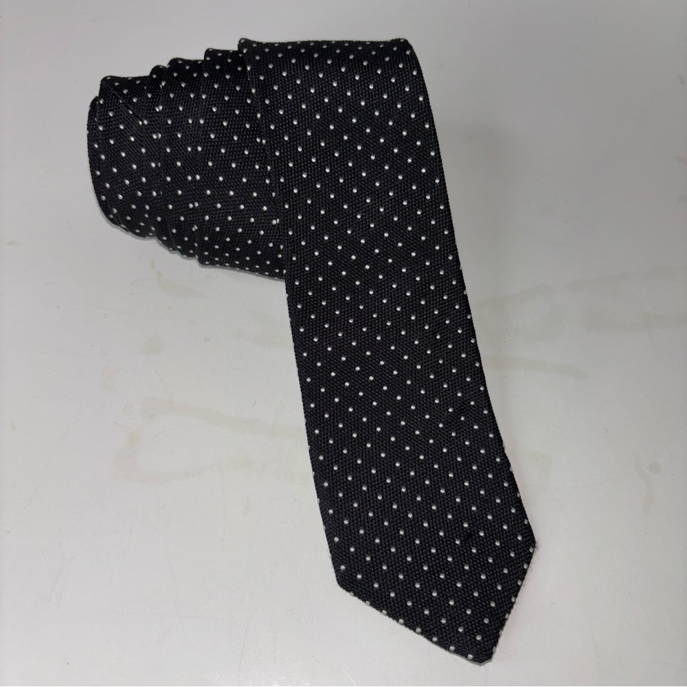 PAUL SMITH British Collection Silk Tie Black With White Polka Dots Print
